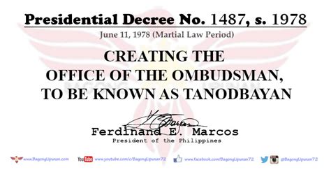 Presidential Decree No 1487 S 1978 Creation Of Tanodbayanombudsman