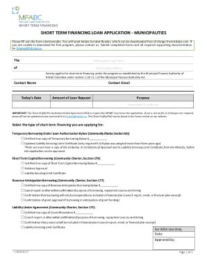 Fillable Online Short Term Financing Loan Application Municipalities