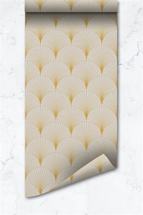 Yellow Scallop Wallpaper Art Deco Scallop Tiles Traditional Etsy