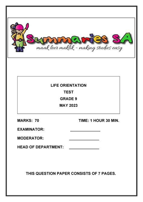 Grade Life Orientation June Exam And Memo Life Orientation Test