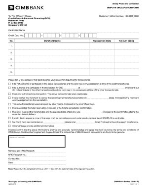 Form Cimb Bank Dispute Declaration Fill Online Printable