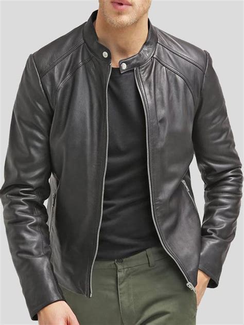 Mens Slim Fit Leather Biker Jacket - Black Leather Jacket Mens