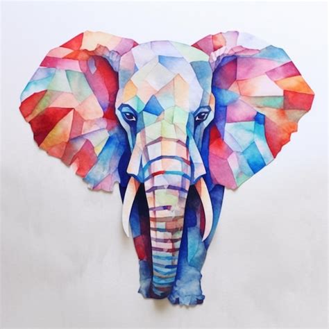 Cabeza De Elefante De Colores Brillantes Sobre Una Pared Blanca Con Un