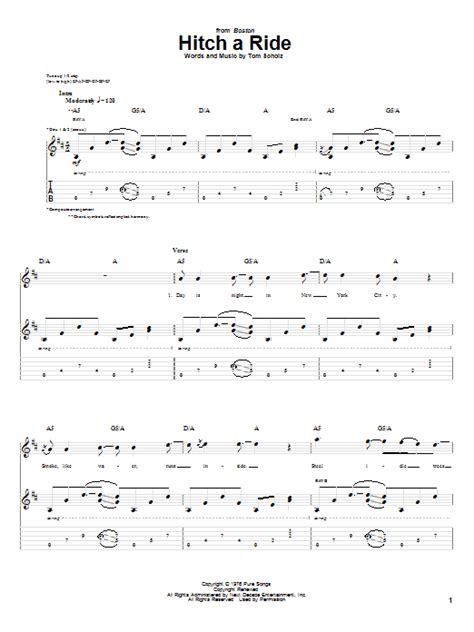 Hitch A Ride By Boston Sheet Music For Guitar Tab At Sheet Music Direct