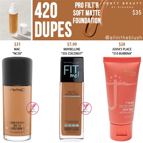 Fenty Beauty 420 Pro Filtr Soft Matte Longwear Foundation Dupes All