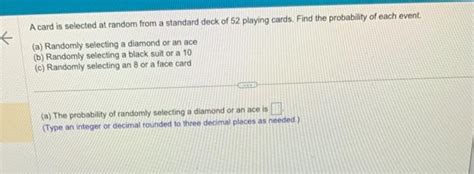 Solved A Card Is Selected At Random From A Standard Deck Of Chegg