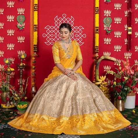 tollywood-actress-bhanu-sri-mehra-in-yellow-and-beige-lehenga-choli ...