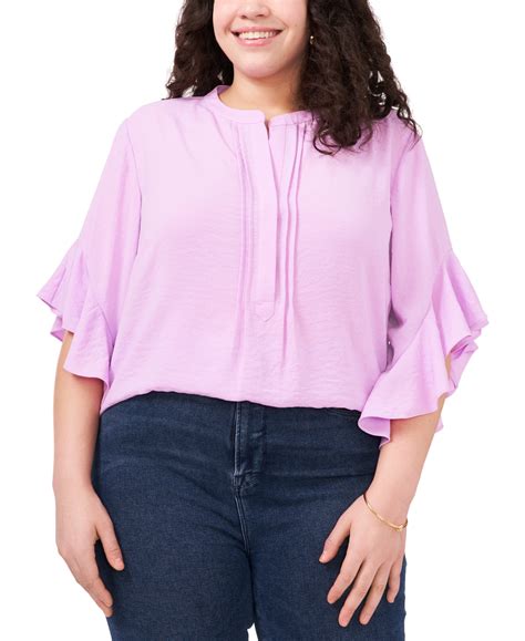 Vince Camuto Plus Size Ruffle Sleeve Henley Blouse In Soft Iris Modesens