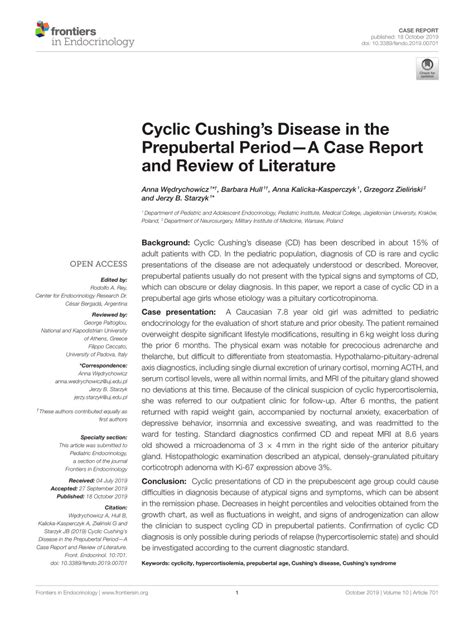 Pdf Cyclic Cushings Disease In The Prepubertal Period—a Case Report