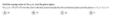 Solved Find The Average Value Of F X Y Z Over The Given Chegg