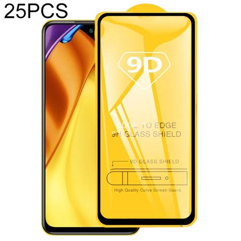 Xiaomi Poco M3 Redmi 9t 용 25 Pc 9d 풀 접착제 화면 강화 유리 필름