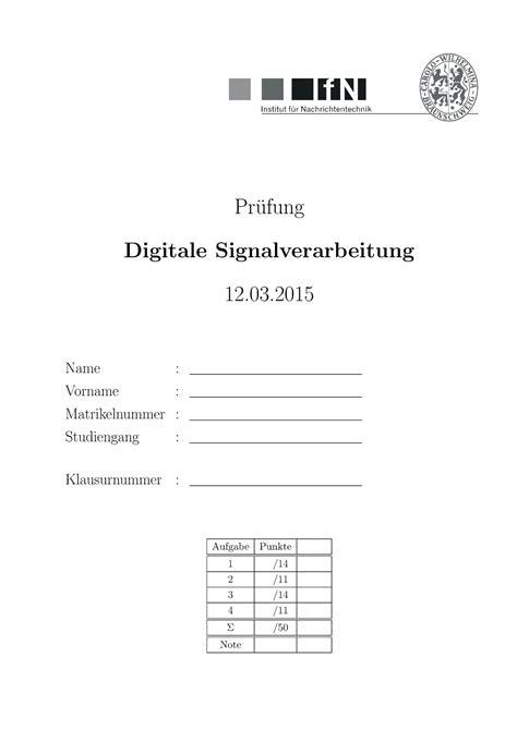 Klausur Dsv Ws Prufung Digitale Signalverarbeitung