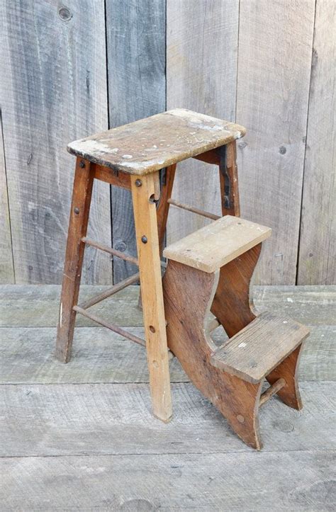 Vintage Folding Wooden Step Stool Rustic Primitive Shabby Etsy