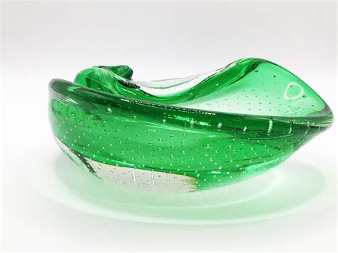 Vintage Art Glass Green Controlled Bubbles Trinket Dish Bowl Etsy France