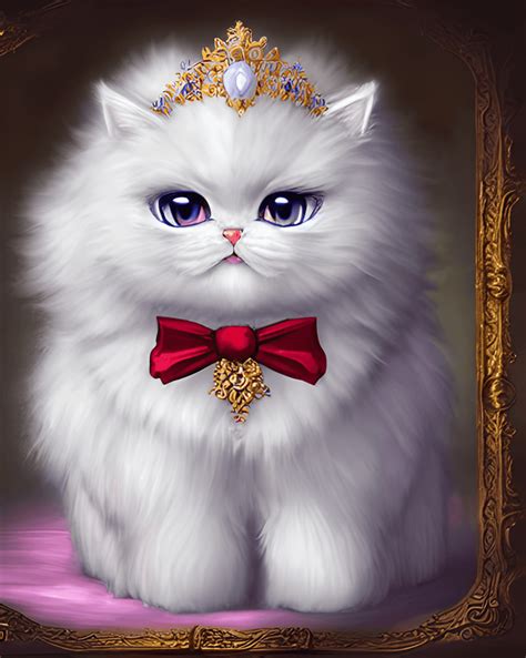 White Fluffy Persian Cat Chibi Dressed As Queen Marie Antoinette