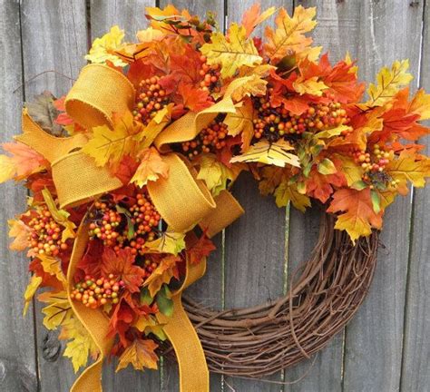 Fall Wreath Fall Oak Leaf Wreath Fall Leaves Burlap Wreath Etsy