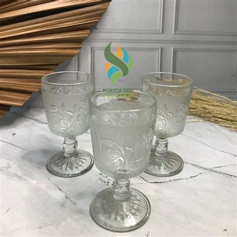 Jual Souvenir Gelas Kaca Minum Gelas Stemware Motif Kaki Bunga Gelas