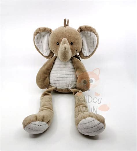 Nicotoy Peluche doudou éléphant beige gris 40 cm