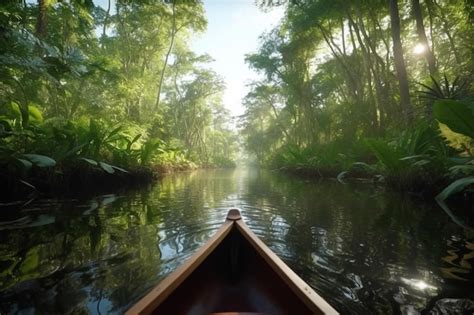 Naviguer Dans Un Bateau à Travers La Forêt Inondée En Vue Sur L