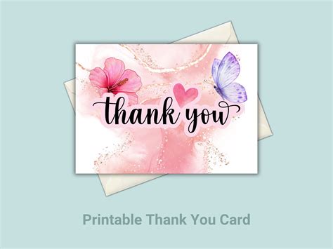 Floral Thank You Printable Card Digital Download Card Thank You Download 5x7 Greeting Card