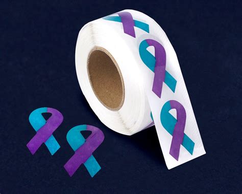 250 Small Teal And Purple Ribbon Stickers For Suicide Awareness Etsy