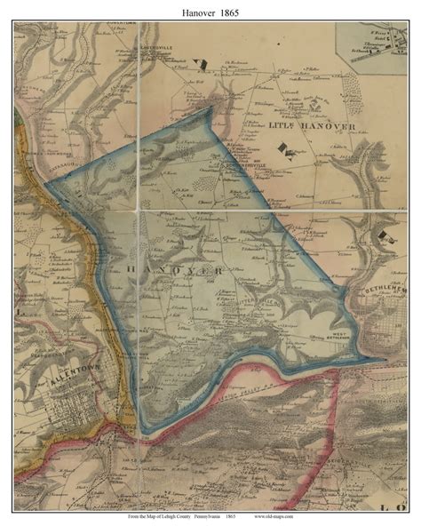 Hanover Township Pennsylvania 1865 Old Town Map Custom Print Lehigh Co Old Maps