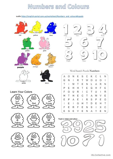 Numbers And Colours Worksheet With L English Esl Worksheets Pdf Doc