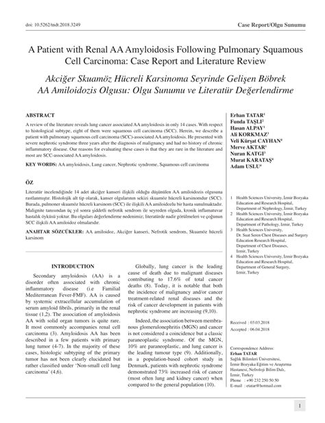 Pdf A Patient With Pulmonary Squamous Cell Carcinoma Leading To Renal Aa Amyloidosis Case