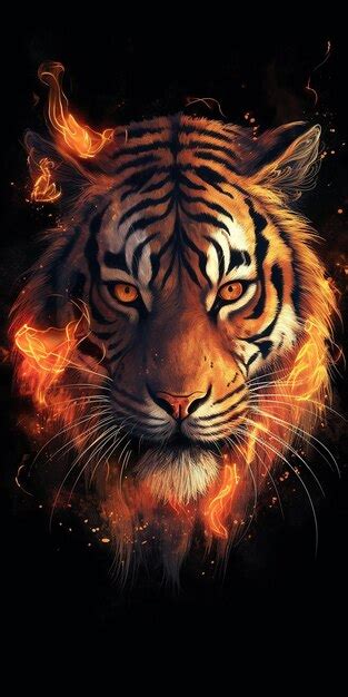 Premium Ai Image A Tiger With Flames On His Face