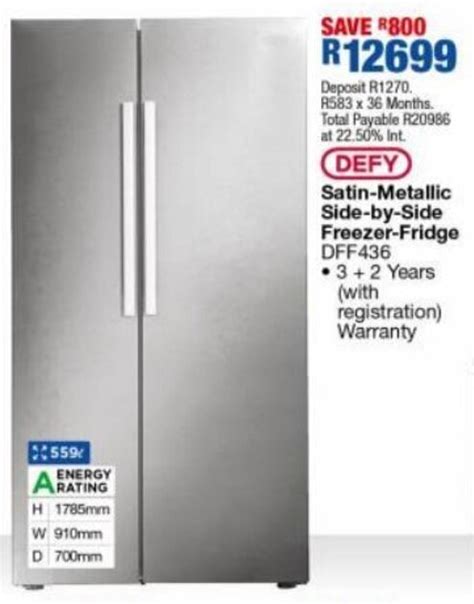 Defy Satin Metallic Side By Side Freezer Fridge L Offer At Ok Furniture