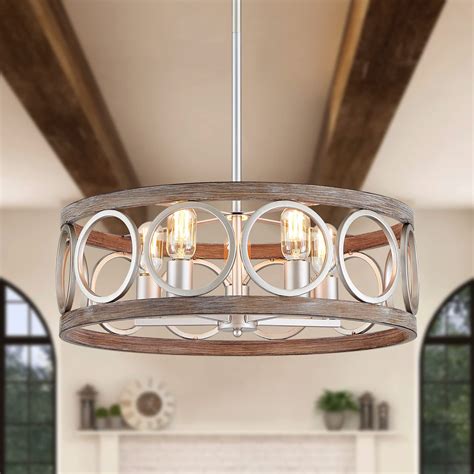 XINGQI 21 7 Drum Chandelier Rustic Pendant Lighting For Living