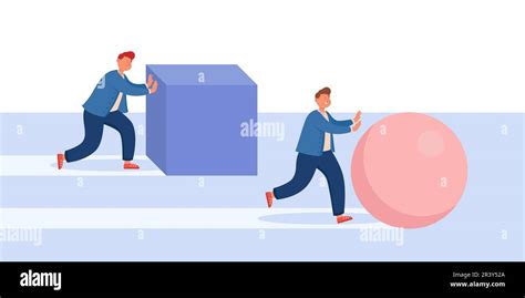 Businessman Moving Box While Smarter Competitor Pushing Ball Stock