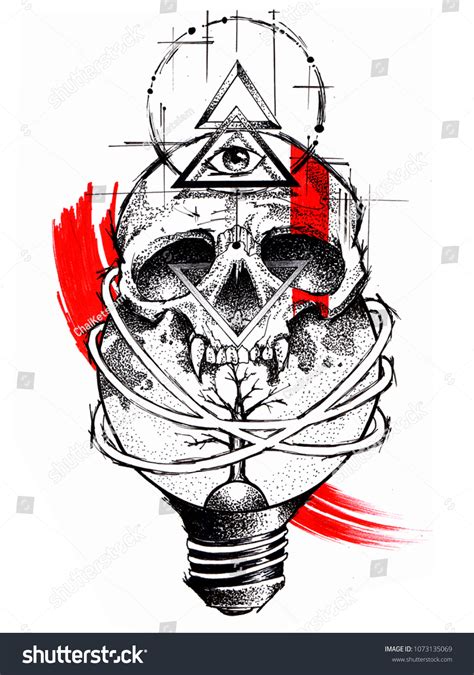 Hand Drawn Tattoo Design Skull Black Stock Illustration 1073135069 ...