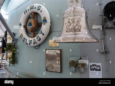 The Silver Ships Bell On Hms Belfast Moored In The River Thames Part Of