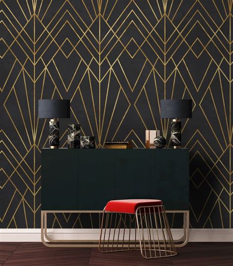 Luxury Geometric Lines Art Deco Wallpaper Mural Art Deco Wallpaper