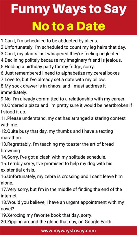 40 Creative and Funny Ways to Say No to a Date (2024)