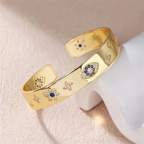 Pulsera De Zirconia C Bica De 18K Para Mujer Brazalete Colorido Con