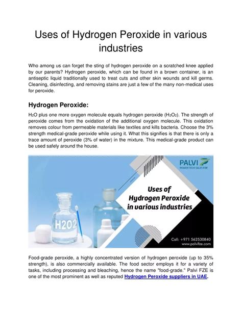 Ppt Uses Of Hydrogen Peroxide In Various Industries Powerpoint