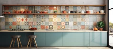 Premium AI Image | Colorful kitchen wall tiles design ing digital ...