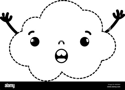 Dotted Shape Surprised And Cute Cloud Kawaii Weather With Arms Vector