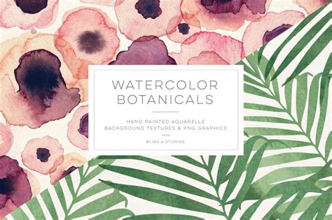 Watercolor Botanical Digital Background Graphics - Crella