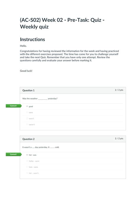 SOLUTION Ac S02 Week 02 Pre Task Quiz Weekly Quiz Studypool