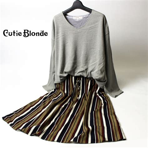 美品 株 ワールド Cutie Blonde キューティブロンド 大人可愛い ニット 切替え ジョーゼット生地 ドッキングワンピース L 20B02の落札情報詳細 Yahoo
