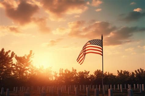 Un Campo De Hierba Alta Con La Bandera Americana Foto Premium