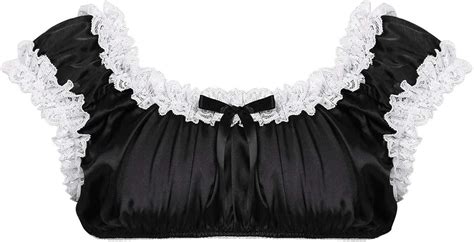 Agoky Herren Sissy Bustier Spitzen Bralette Satin Lingerie Tops Shirts Mit Bowknot Raffung