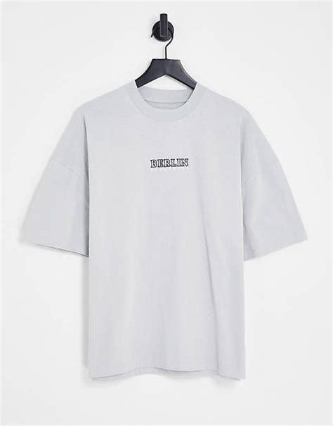 Topman Extreme Oversized T Shirt With Berlin Print In Light Grey Asos