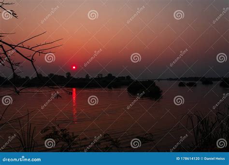 Sunset Over the Mekong River Near the Island of Don Det in the Mekong Delta Stock Photo - Image ...