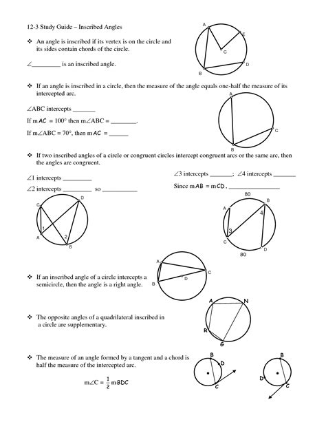 Inscribed Angle Worksheet With Answers