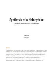 Formal Lab Report Chem Docx Synthesis Of A Halohydrin A Review