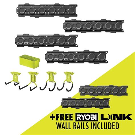 RYOBI LINK 7-Piece Wall Storage Kit with LINK Wall Rail (2-Pack) and ...